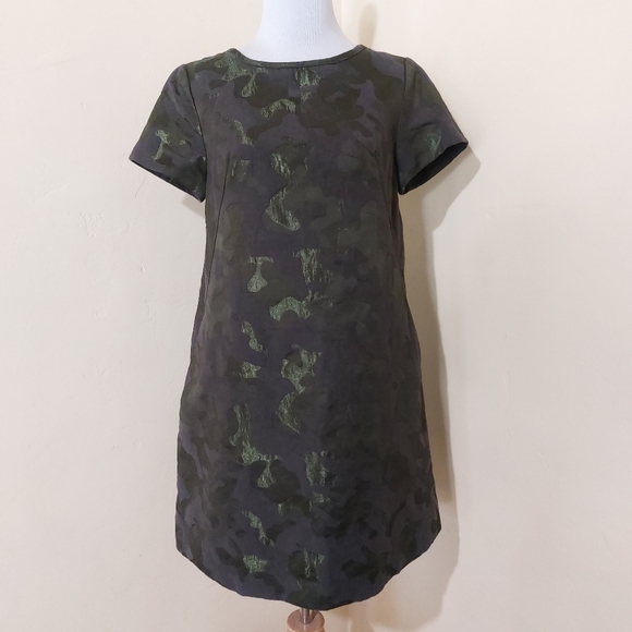 Topshop Metallic Camouflage Short Sleeve A-line Shift Dress with Pockets Size 2 - Picture 2 of 12